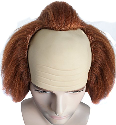 Anogol Hair Cap+Men's Short Cosplay Wig For Clown Costume Brown Wigs Wavy Synthetic Hair for Halloween