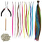 50 Pieces Feather Hair Extension Set, Synthetic Hair Strands, Coloured Hair Extensions, Clip Feather Extensions, Highlights, Colourful Straight Hairpiece with 100 Silicone Rings, Pliers and Hooks