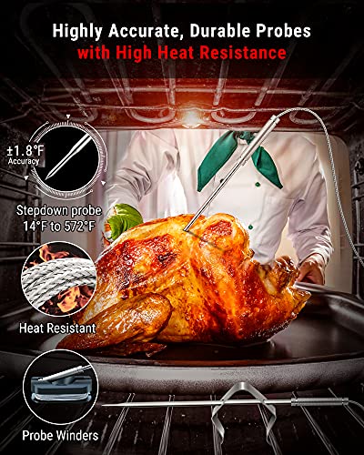 ThermoPro TP826 500FT Wireless Meat Thermometer, Dual Meat Probe Cooking Thermometer with HI/Low Alert& Kitchen Timer, IPX4 Food Grill Thermometer, BBQ Smoker Thermometer for Oven,Grilling Gifts