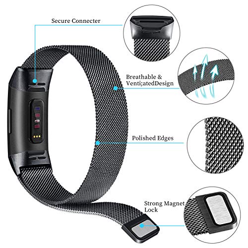 Metal Stainless Steel Bands for Fitbit Charge 4 Band & Fitbit Charge 3 Bands Women Men, Adjustable Comfortable Loop Magnetic Milanese Mesh Replacement Strap for Fitbit Charge 4 / Fitbit Charge 3 / Charge 3 SE