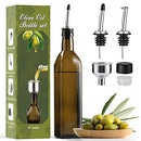 AOZITA 17oz Glass Olive Oil Dispenser - Oil and Vinegar Cruet Bottle with Stainless Steel Pourers - Funnel For Easy Refill - Olive Oil Carafe Decanter for Kitchen