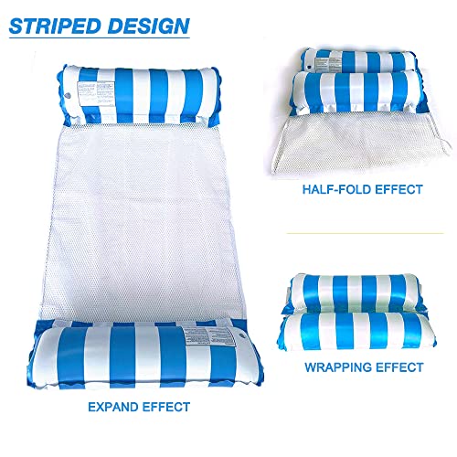 FUNNYTA Water Hammock, 4-in-1 Multi-Portable Water Pool Float Hammock (Saddle, Lounge Chair, Hammock and Drifter) for Adults, Suitable for Travel, Family and Recreation (Striped Blue)