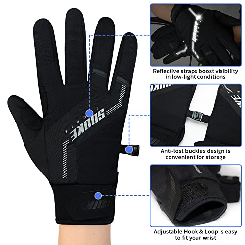 SOUKE Winter Cycling Gloves Men Women Thermal Touch Screen Padded Bike Gloves Water Resistant Windproof for Mountain Biking Running