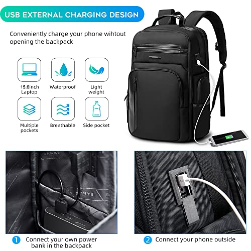 BanGe Laptop Backpack Men Business Travel Backpacks with USB Charging Port Weekender Carry On Backpack Black All, 2602 black, One size