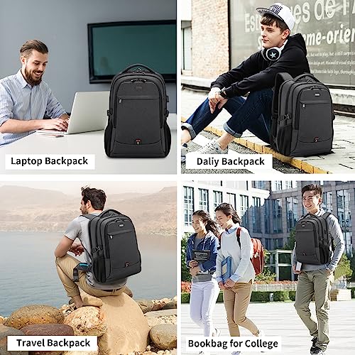 DUSLANG 17 Inch Laptop Backpack for Travel Water Resistant College Backpack for Men Laptop Bag with USB Charging Port, Black, 17Inch, Compact