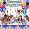 Pusuanzi Sonic Birthday Party Set, 95-Piece Sonic 2 Paper Plates Children's Birthday Party Tableware - Banners, Balloons, Tablecloth, Paper Plates, Napkins, Paper Cups, Straws, Invitation Card