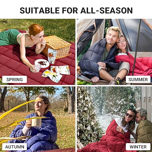 KingCamp Black Packable Lightweight Travel Down Alternative Warm Camping Blanket, Compact Outdoor Waterproof Insulated Blanket for Airplane, Hiking, Backpacking, Stadium, Park