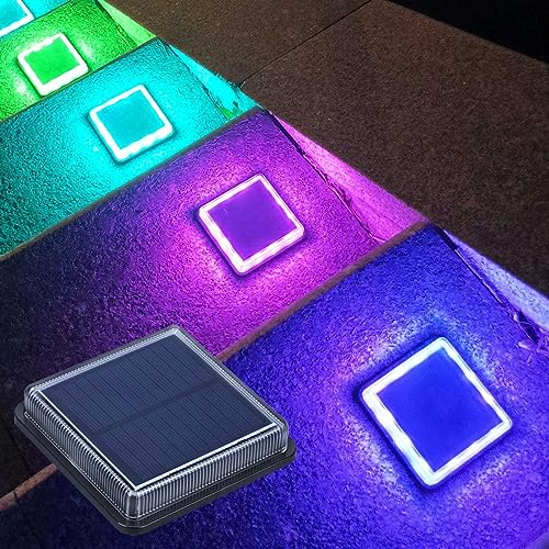 Lacasa Solar Deck Lights, 4 Pack 50LM RGB Color Changing LED Dock Lights, Outdoor Solar Powered Step Lights, Light up All Night, IP68 Waterproof for Garden Stairs Ground Driveway Pathway Lighting