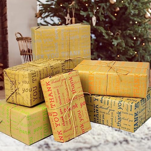 ZCOINS 6 Sheets Thank You Gift Wrapping Paper 70∗50cm Recyclable DIY Present Wrapping Kraft Paper with Flax Strings and Tape for Flower Bouquet Packing Wedding Bridal Baby Thanksgiving Gift Christmas Gift Kids Crafts