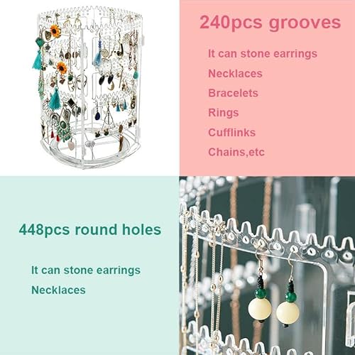 360 Rotating Jewelry Organiser Stand, 4-Tier Display Rack Tray Storage Holder for Earrings, Necklaces, Bracelets, and Rings