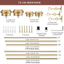 Warm Gold Double Curtain Rods for Windows 72-144", Double Drapery Rods with End Cap Finials, Adjustable 1-Inch Front and 5/8 Inch Back Double Rod Curtain Rods, Telescoping Double Window Rods Warm Gold