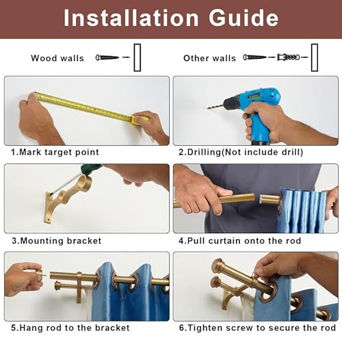 Warm Gold Double Curtain Rods for Windows 72-144", Double Drapery Rods with End Cap Finials, Adjustable 1-Inch Front and 5/8 Inch Back Double Rod Curtain Rods, Telescoping Double Window Rods Warm Gold