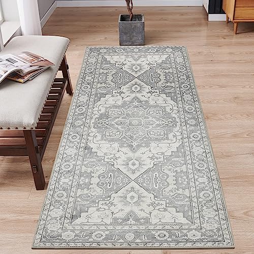 Jabykare Extra Long & Wide Runner Rugs(80x180cm) - Washable Non Slip Kitchen Floor Mat, Kitchen Rugs & Mats for Hallway, Living Room, Bedroom, Hall, Laundry (Grey, 80x180 cm)