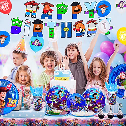 Toy Game Story Party Supplies,167pcs Toy Story Party Decorations&Tableware Set-Toy Story Party Banner Balloons Tablecloth Plates Napkins Cups etc Toy Story Theme Birthday Party Supplies for Kids Boys