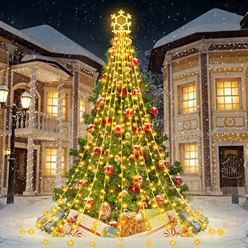 ADVWIN Christmas Outdoor Light, Christmas Decorations Lights with 350 LED 8 Lighting Modes, Waterfall Christmas Tree Lights for Christmas, Wedding, Party, New Year Gifts(Warm White)