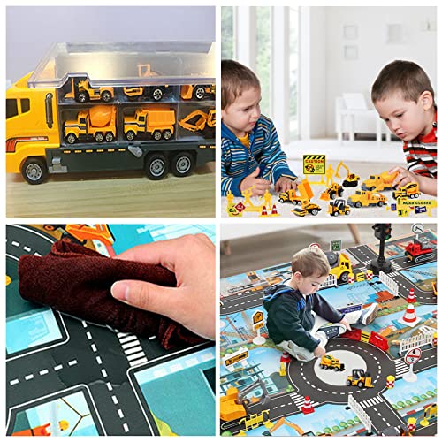 ZCOINS Construction Trucks 11 in 1 Vehicles with Car Met and Road Sign Sticker Car Toys for Over 3 Year Old Boys