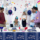 Navy Blue and Silver Birthday Party Supplies for 40 Guests, Disposable Tableware Set includes Blue Paper Plates, Happy Birthday Tablecloths, Napkins and Forks for Men Women Birthday Party Decorations