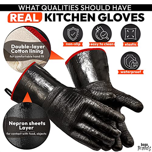 Heatsistance Heat Resistant BBQ Gloves,Grill Gloves,18" Long Sleeve, Large - Textured Grip to Handle Wet, Greasy or Oily Foods - Fire and Food Safe Oven Mitts for Smoker, Grills and Barbecue