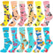 Fun Colorful Socks Patterned Funky Happy Crew Sock Combed Cotton Stockings Packs, 12 Pairs-animal Cat1211, Large-X-Large