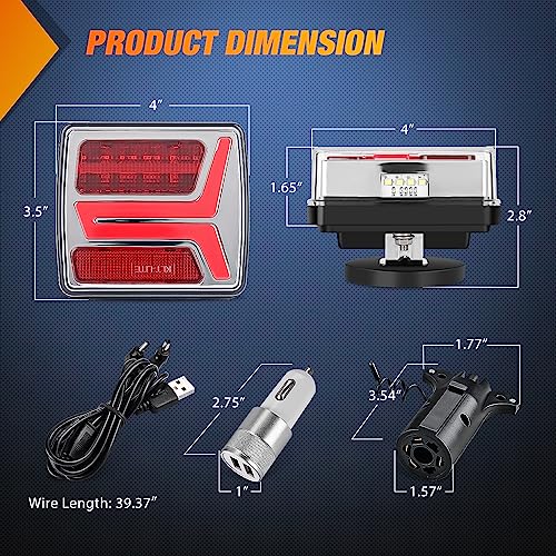 Nilight Magnetic Trailer Lights for Towing Light Kit 2PCS 58LED Wireless Tow Tail Light Rechargeable Rear Light Stop Turn Running Light for 10-30V Trailers, Trucks, RVs, Vans, Boats, 2 Years Warranty