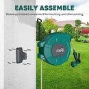 Retractable Garden Hose Reel -1/2 in x 100 ft Wall Mounted Water Hose Reel Outdoor Organizer for Garden Watering, Include Sprayer & 9 Pattern Nozzle, Auto Rewind/Any Length Lock/ 180°Swivel Bracket