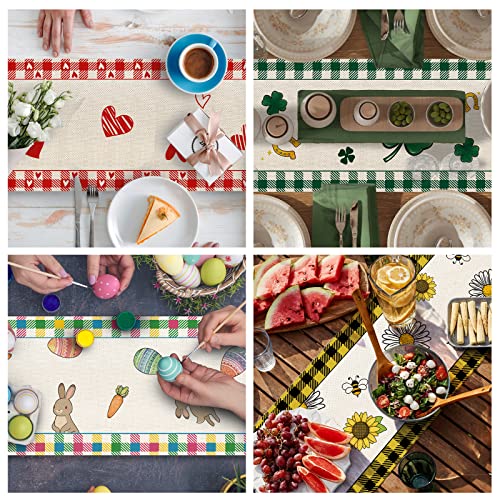 8 Pcs Buffalo Plaid Gnome Seasonal Table Runners, Holiday Table Runners for All Seasons, Seasonal Holiday Kitchen Dining Table Decoration for Indoor Outdoor Home Party Decor 13 x 72 Inch