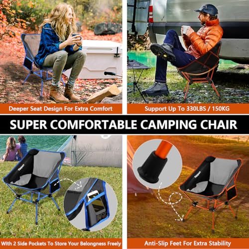 FBSPORT Camping Chair, Portable Folding Chair Lightweight Backpacking Chair Compact & Heavy Duty, Foldable Chair Outdoor with Carry Bag for Hiking Beach Picnic Travel Fishing (1 Pack Dark Blue Large)