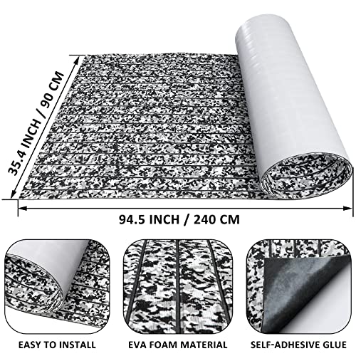 Hzkaicun Boat Flooring EVA Foam Boat Decking 94" x 45"/35"/23" Self-Adhesive Sea Deck Boat Flooring Non-Slip 6mm Camo Marine Deck Flooring for Boat Deck Yacht Jet Ski Kayaking Surfboard Fishing Boat