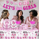 Lets Go Girls Party Decorations-143Pcs Cowgirl Disco Tableware Set Cowgirl Hot Pink Bachelorette Party Supplies Cow Print Lets Go Girls Plates and Napkins for Birthday,Bridal Shower