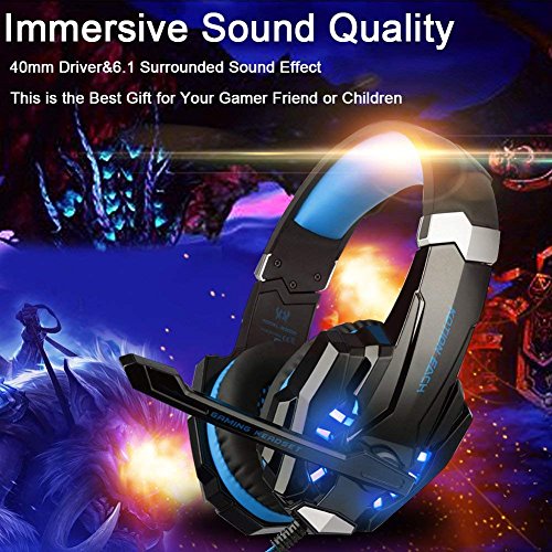 BlueFire 3.5mm Gaming Headset for PS4 PS5 Xbox One Tablet Laptop, Over-Ear Gaming Headphones with Mic and LED Lights for Laptop Mac Nintendo Switch PC(Blue)