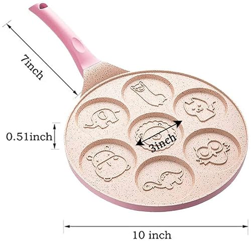 Kids Pancake Maker Pan, 7-Cup Animal Pancake Mold, Nonstick Grill Pan, Mini Blini Pancakes Mold for Children, 10 Inch, Frying Pan Omelet Pan for Burger Eggs Ham Pancake Maker With Silicone Brush (Pink)