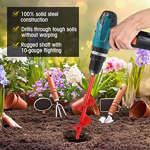 Royars Upgrade 3pcs Auger Drill Bit for Planting Garden Bulb Planter Tool Post Hole Digger Bulb Planter Tool 1.6"x9" 2"x15" and 2.8"x12" for Sand/Wet/Dry Soil