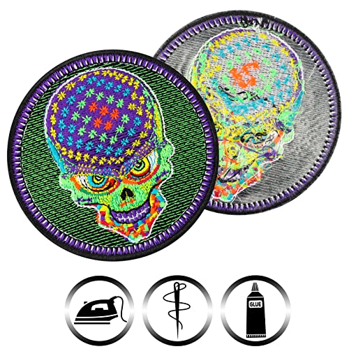 Psytrance Skull Patch sew on Badge Meditation World Psychadelic Energy - Fabric Applique - Festival Sticker Artwork Yoga Emblem - Goa Chakra Iron-On for All Fabrics -2.95X2.95 in