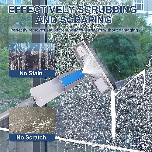 Window Squeegee Cleaner Tool with Spray, 3-in-1 Window Washer Cleaning Kit with Extension Pole, 74.8" Telescopic Window Wiper with Bendable Head, Glass Cleaning Tools for High Window Indoor/Outdoor