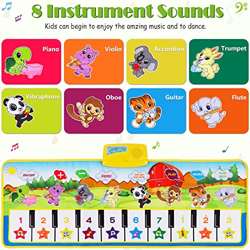 M SANMERSEN Kids Piano Mat, 39.5" X 14" Piano Keyboard Dancing Mat Electronic Funny Animal Touch Carpet Musical Blanket Toys 3 Year Old Girl Birthday Gifts for Kids Girls Boys Green