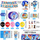 Pusuanzi Sonic Birthday Party Set, 95-Piece Sonic 2 Paper Plates Children's Birthday Party Tableware - Banners, Balloons, Tablecloth, Paper Plates, Napkins, Paper Cups, Straws, Invitation Card