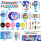 Pusuanzi Sonic Birthday Party Set, 95-Piece Sonic 2 Paper Plates Children's Birthday Party Tableware - Banners, Balloons, Tablecloth, Paper Plates, Napkins, Paper Cups, Straws, Invitation Card