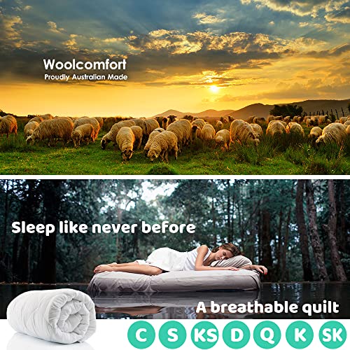 Aus Made Luxury 100% Merino Wool Quilt Duvet Doona Blanket - Cotton Sateen Casing - Summer/Winter- 350/500 / 700GSM (700GSM, King)