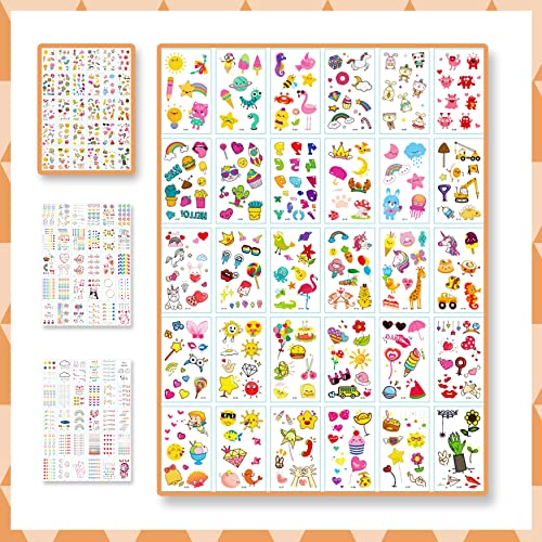 YUNAI 90 Sheets Temporary Tattoo Kids, Waterproof Cute Animals Anime Rainbow Girl Face Tattoo, Children Temporary Tattoo Toys for Birthday Parties Supplies Favors Kids Boys Girls School Rewards Gifts