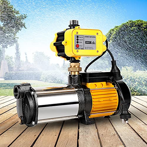 Giantz Water Pump, 2000W 240V Electric High Pressure Garden Pumps Controller Irrigation for Pool Pond Rain Tank Home Farm Clean, Multi Stage Fully Automatic Anti-rust Yellow