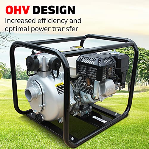 Black Eagle 2" Twin Impeller High Pressure Water Pump - 6.5HP Genuine HONDA GX200 Engine - Heavy-duty Petrol Fire Fighting High Flow Water Transfer Pump with Superior Reliability - 115m Pump Lift