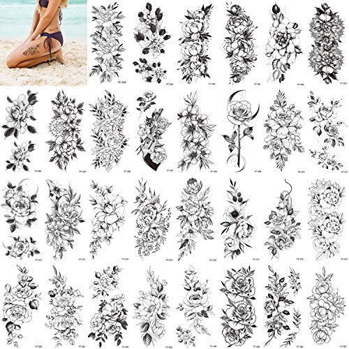 30 Pcs Flower Temporary Tattoo Sticker For Woman,Beautiful Floral Fake Tattoo