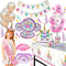 Value Smash Unicorn Party Supplies 24 guests for girls with Birthday Banner, Unicorn Cake Topper, Headband & Sash, Dinning & Dessert plates, Tablecloth, Cups, Forks & Spoons Set, 15 balloons