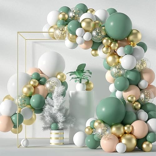 Olive Green Balloon Garland Arch Kit, 152Pcs DIY Party Decorations Balloons Set,White Chorme Gold Balloons Set Party Supplies for Baby Shower Wedding Birthday Anniversary Party