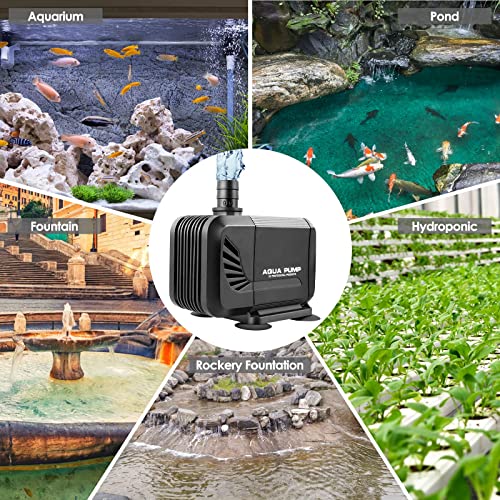 Pond Pump 3000 L/H, Submersible Water Pump for Pond Fountain Aquarium Rock Garden, Ultra Quiet Water Feature Pump with Filter and 3 Nozzles 19 mm / 22 mm / 25 mm, Max Delivery Head 2.8 m (40 W)