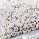 364 Pieces 4x7mm White Round Acrylic with Gold Alphabet Letter Beads (A-Z), Number and Heart Pattern Beads, 1 Elastic Roll for Jewelry Making, Bracelets Necklaces Key Chains