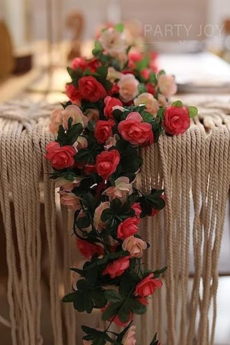 Artificial Plant Rose Vine, Artificial Flower Decoration, Fake Peony Flower Vine Leaves Hanging Greenery Wreath Vine Plant for Wedding Party Garden Wall Decor