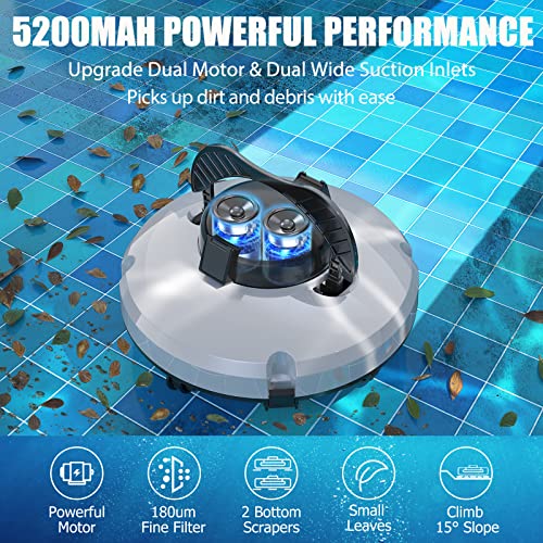 Baopilong (2023 Upgrade) Cordless Pool Vacuum for Above Ground Pool, Automatic Robotic Cleaner Dual-Drive Motors Self-Parking In Flat Pools Up to 1000 Sq.Ft (Lasts 120 Mins) White (PZ0-18)