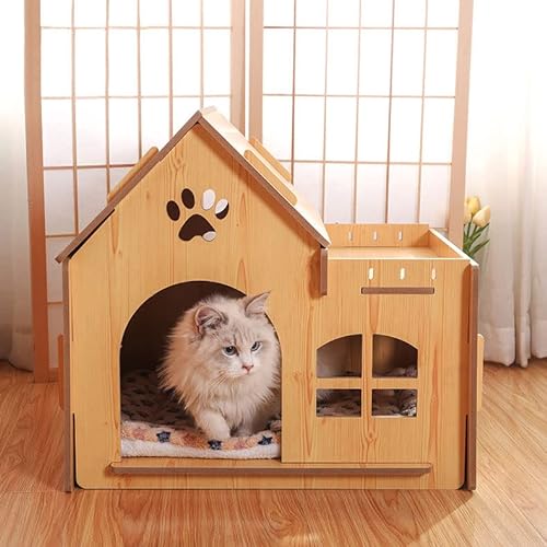 TOMVAES Cat House Indoor Cats with Padding Small Dog Cave Bed Cages Cat Bed Mat Cat Cave for Big Cat with Matching Cat Hammock and Cushion DIY Wooden Cat Villa Cave Entrance