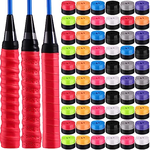 Wettarn 60 Pcs Racket Grip Anti Slip 43 Inches Tennis Racket Grip Tape Racket Overgrips Precut and Dry Feel Tennis Grip Anti Slip Absorbent Tennis Overgrip for Tennis, Badminton, Fishing Rod